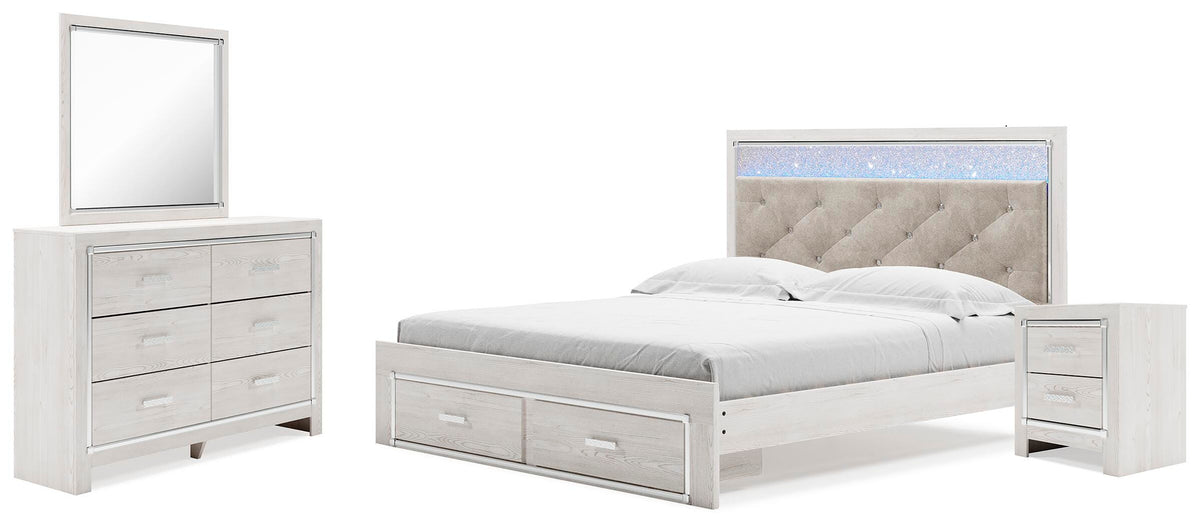 Altyra Upholstered Storage Bed Set - King, Mirrored Dresser and Nightstand