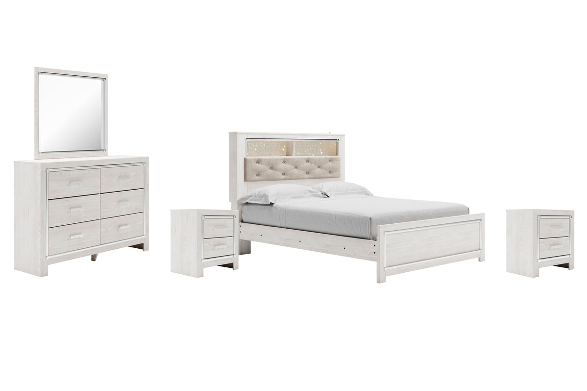 Altyra Panel Bookcase Bed Set - Queen, Mirrored Dresser and 2 Nightstands
