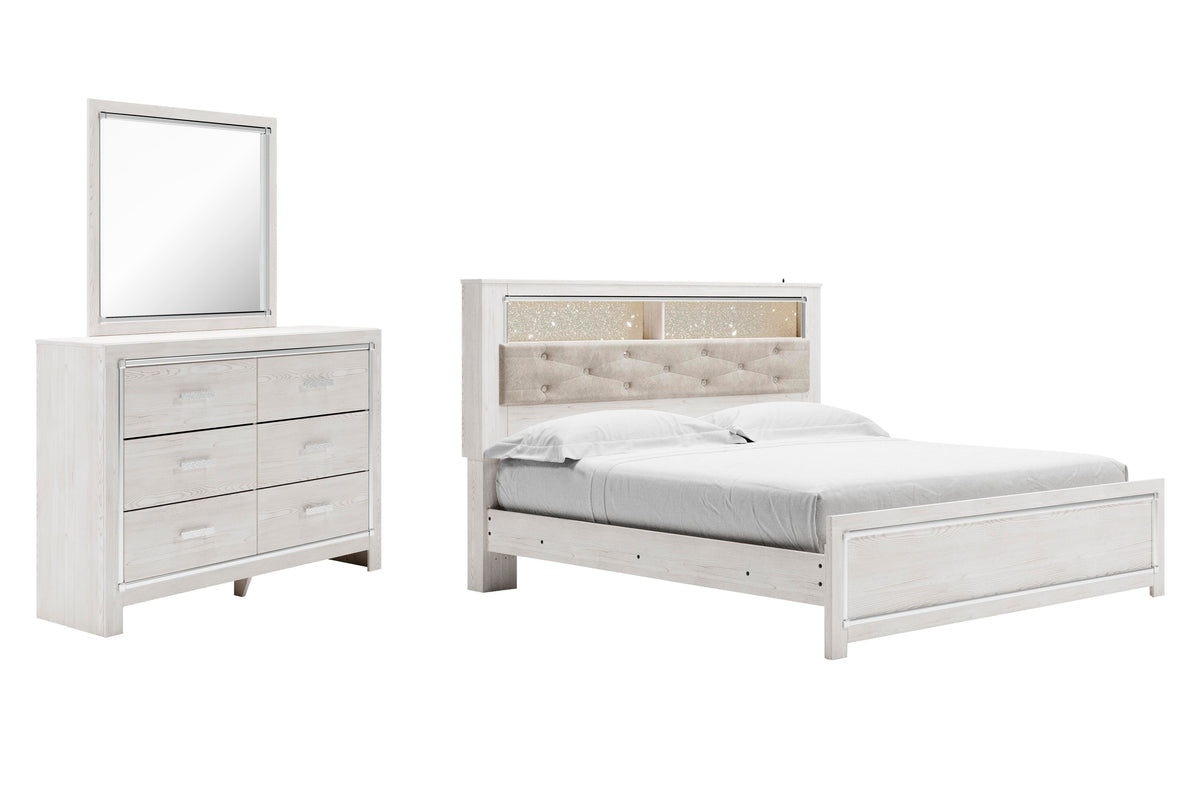 Altyra Panel Bookcase Bed Set - King, Mirrored Dresser