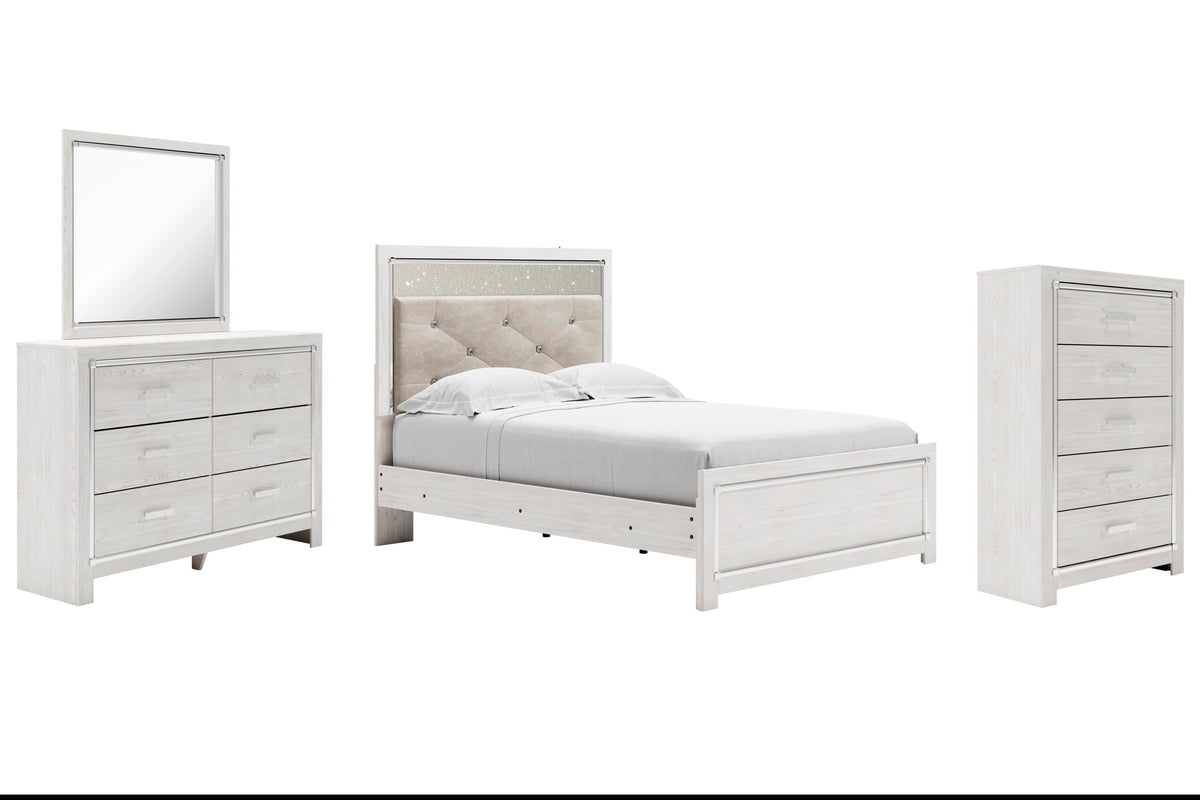 Altyra Panel Bed Set - Full, Mirrored Dresser and Chest