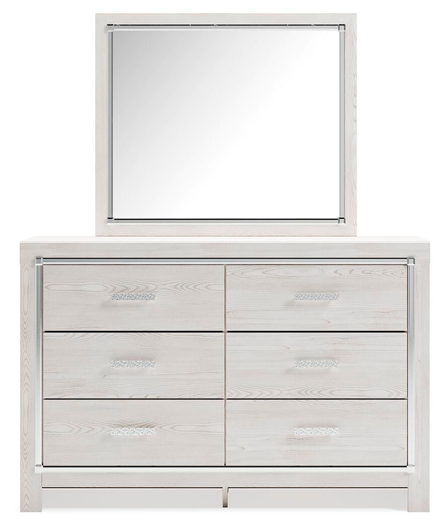 Altyra Queen Upholstered Panel Bed, Dresser and Mirror