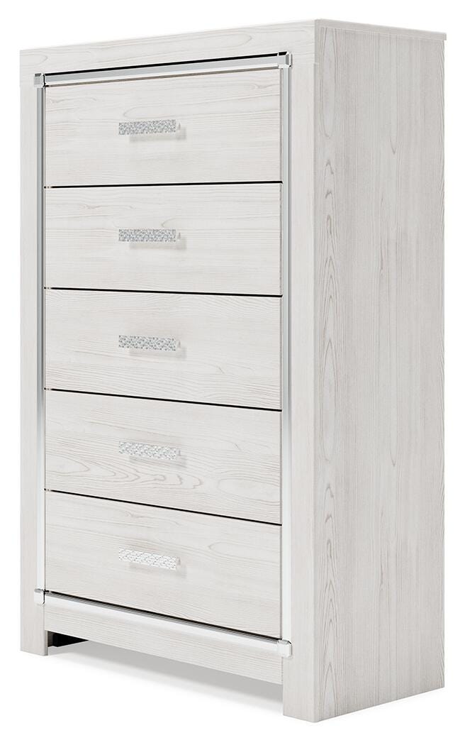 Altyra Queen Upholstered Panel Bed, Dresser, Mirror, Chest and Nightstand