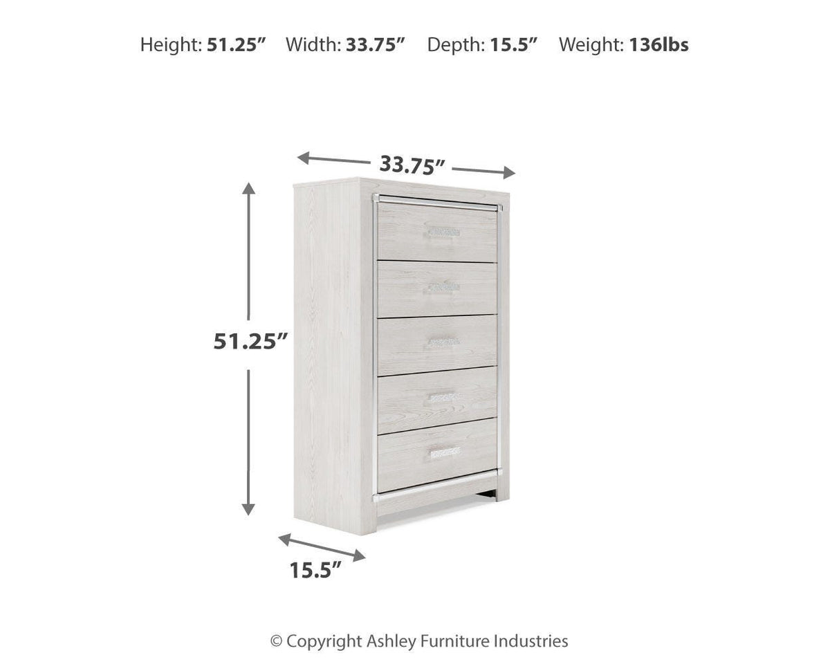 Altyra Full Upholstered Panel Bed, Dresser, Mirror, Chest and Nightstand