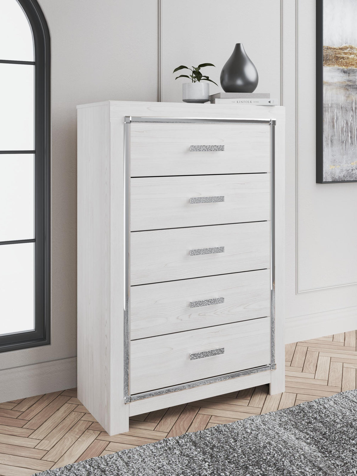 Altyra Full Upholstered Panel Bed, Dresser, Mirror, Chest and Nightstand