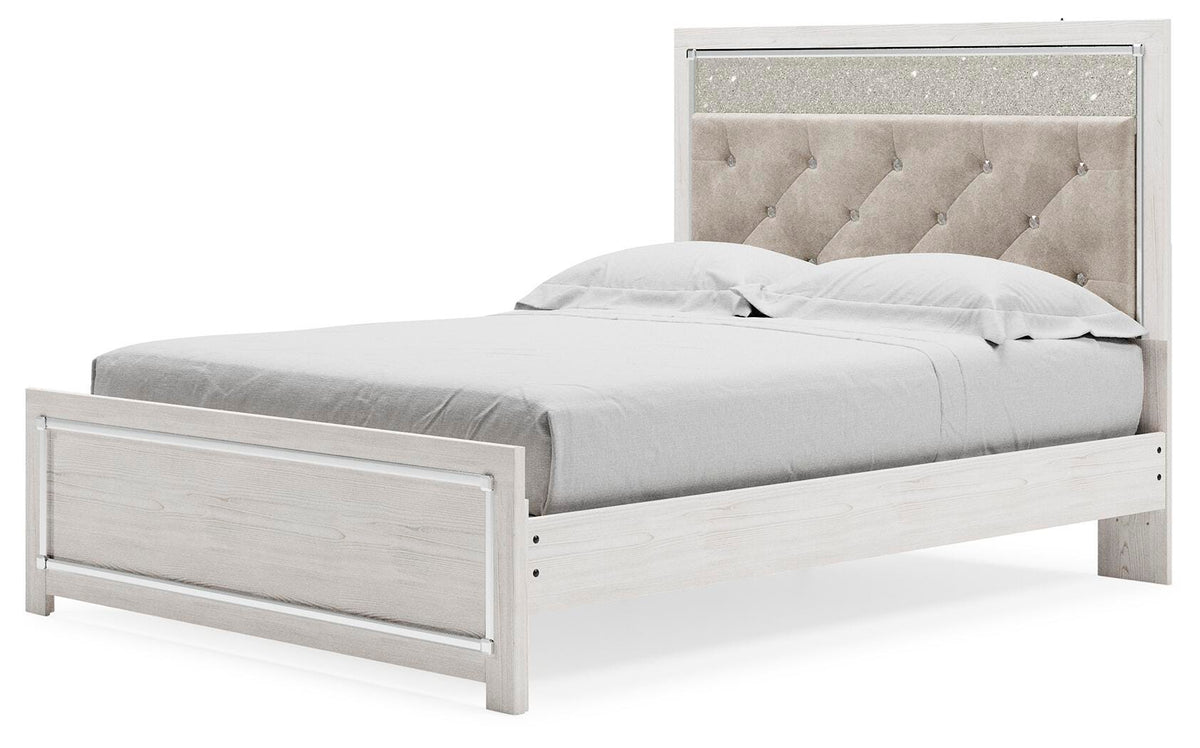 Altyra Queen Upholstered Panel Bed, Dresser and Mirror