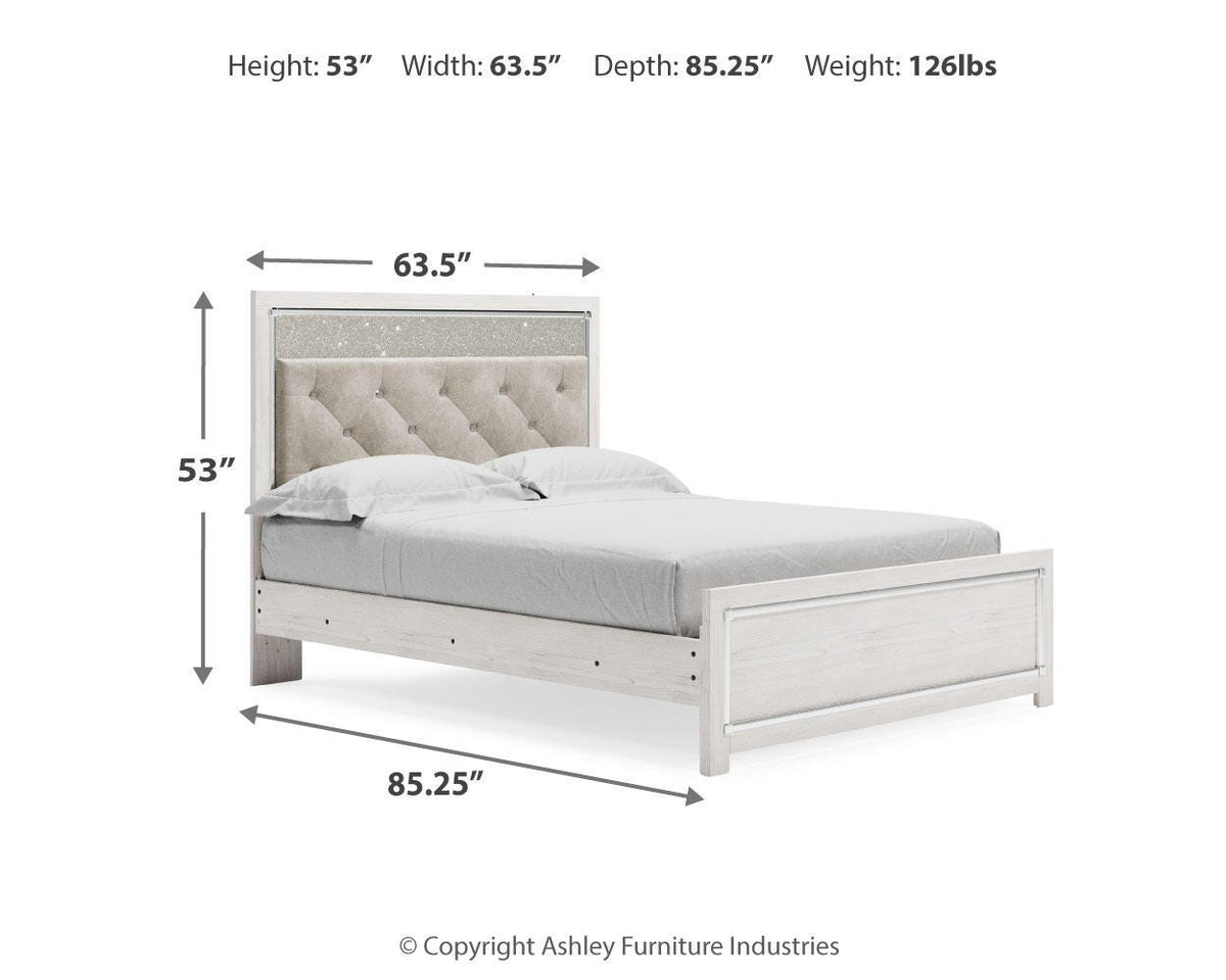 Altyra Queen Upholstered Panel Bed, Dresser, Mirror, and Nightstand