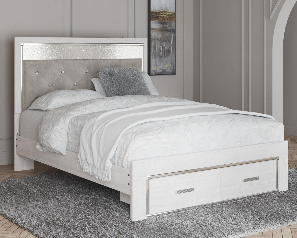Altyra Upholstered Storage Bed Set - Queen, Mirrored Dresser and Nightstand