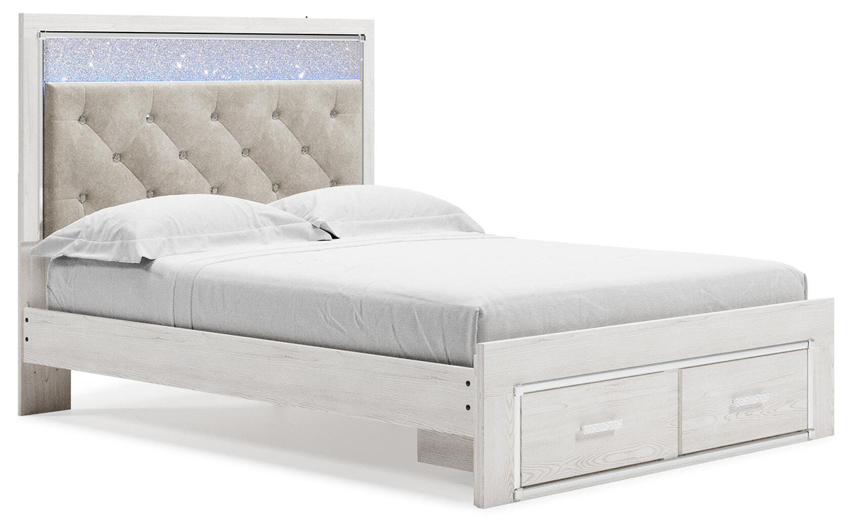 Altyra Queen Upholstered Panel Storage Bed, Dresser and Mirror