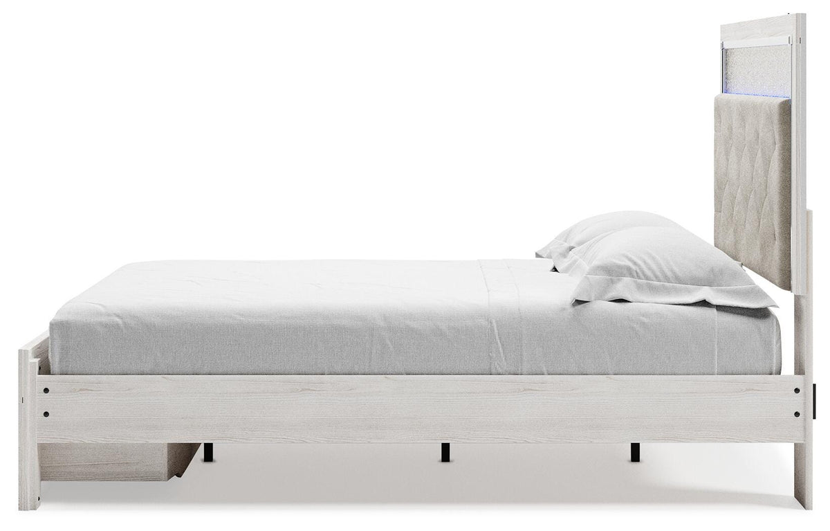 Altyra Queen Upholstered Panel Storage Bed, Dresser and Mirror