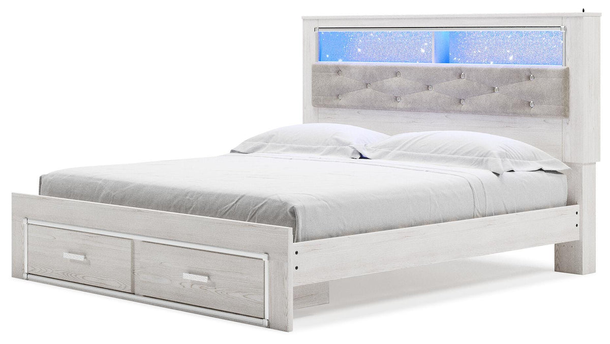 Altyra Upholstered Bookcase Bed with Storage - King