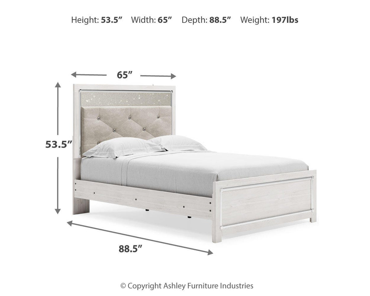 Altyra Full Upholstered Panel Bed, Dresser, Mirror, Chest and Nightstand
