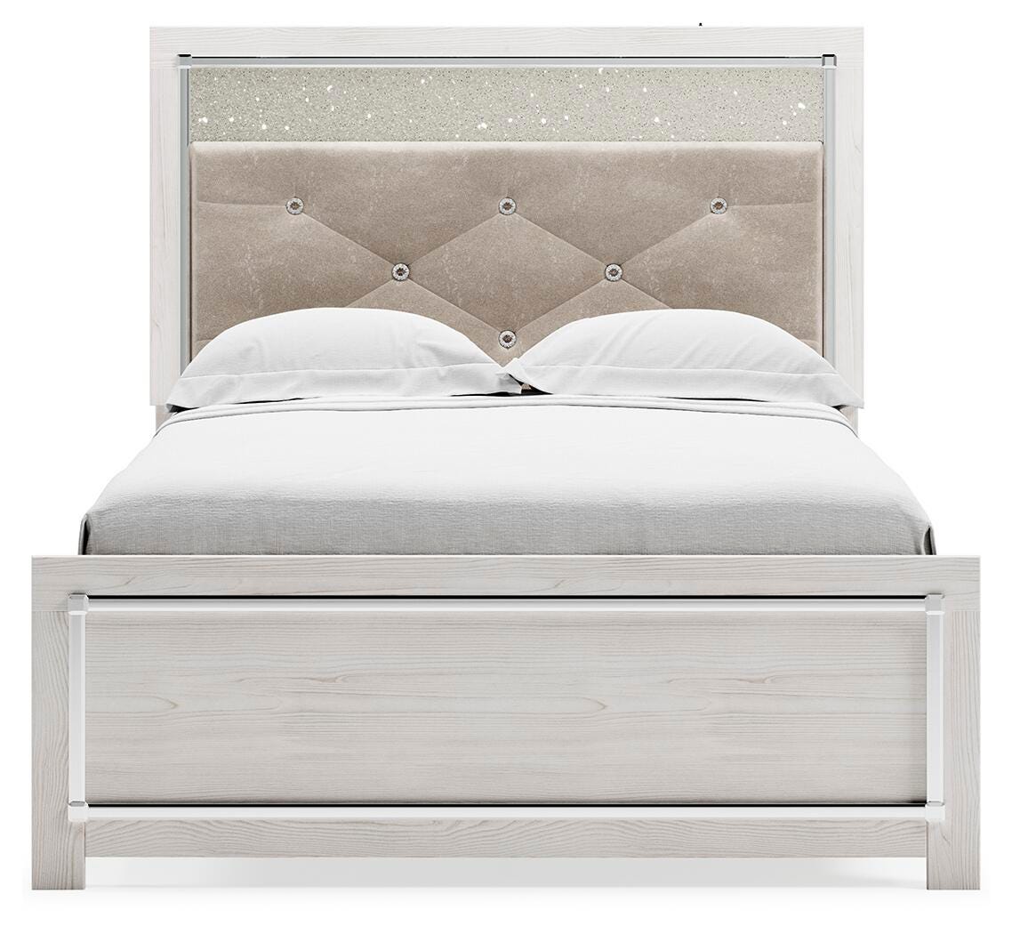 Altyra Full Upholstered Panel Bed, Dresser and Nightstand