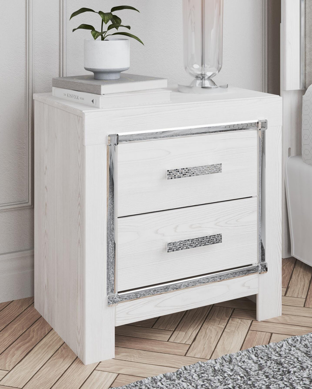 Altyra Upholstered Storage Bed Set - Queen, Mirrored Dresser and Nightstand