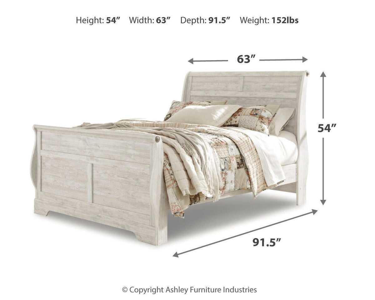 Willowton Queen Sleigh Bed, Dresser and Mirror