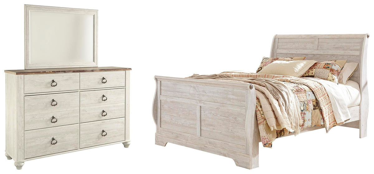 Willowton Queen Sleigh Bed, Dresser and Mirror