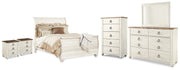 Willowton Queen Sleigh Bed with Mirrored Dresser, Chest and 2 Nightstands