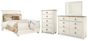 Willowton Queen Sleigh Bed with Mirrored Dresser and Chest