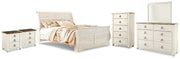 Willowton King Sleigh Bed, Dresser, Mirror, Chest and 2 Nightstands