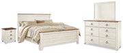 Willowton King Panel Bed, Dresser, Mirror, and Nightstand