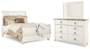 Willowton Queen Sleigh Bed, Dresser and Mirror