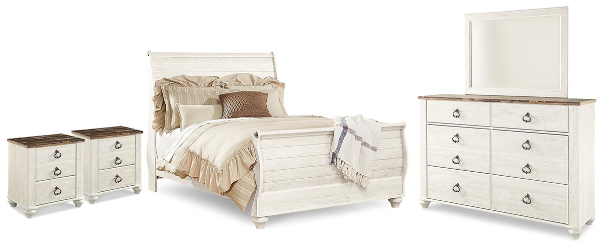 Willowton Queen Panel Bed, Dresser, Mirror and 2 Nightstands
