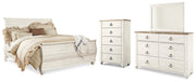 Willowton King Sleigh Bed, Dresser, Mirror and Chest