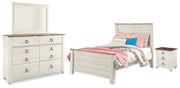 Willowton Full Panel Bed, Dresser, Mirror, Chest and Nightstand