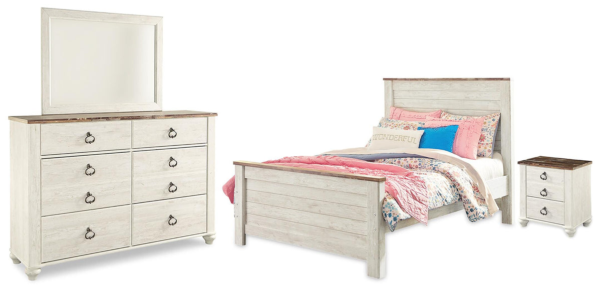 Willowton Full Panel Bed, Dresser, Mirror, Chest and Nightstand