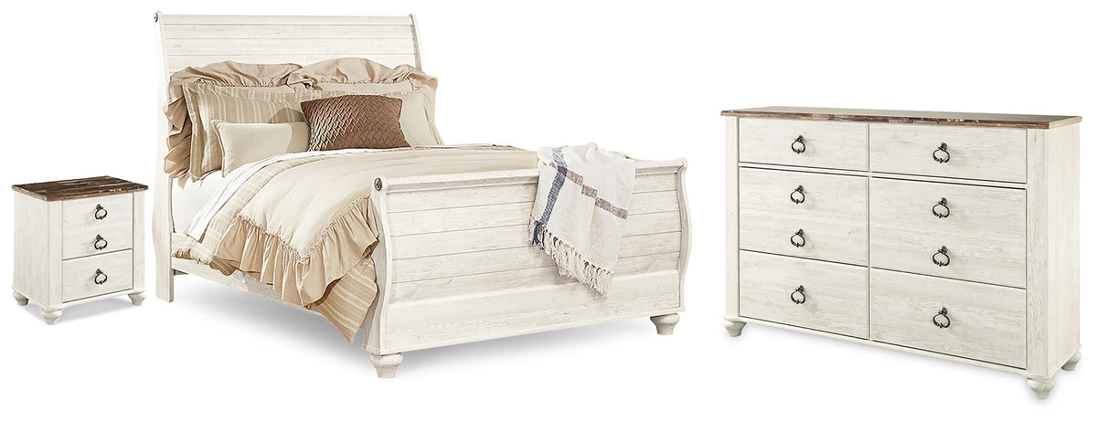 Willowton Queen Sleigh Bed, Dresser and Nightstand