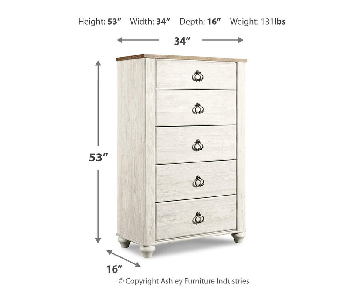 Willowton Queen Panel Bed, Dresser, Mirror, Chest and 2 Nightstands