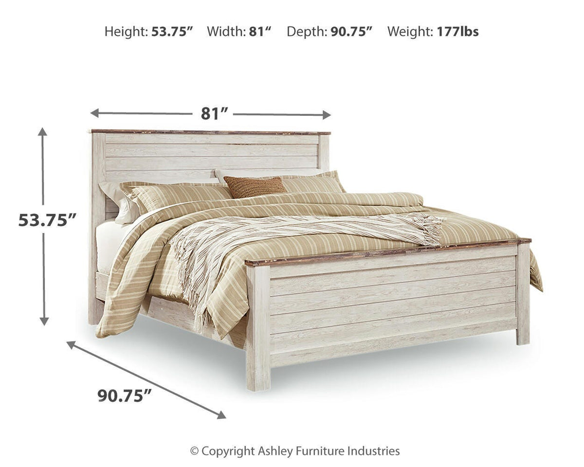 Willowton King Panel Bed, Dresser, Mirror, Chest and Nightstand