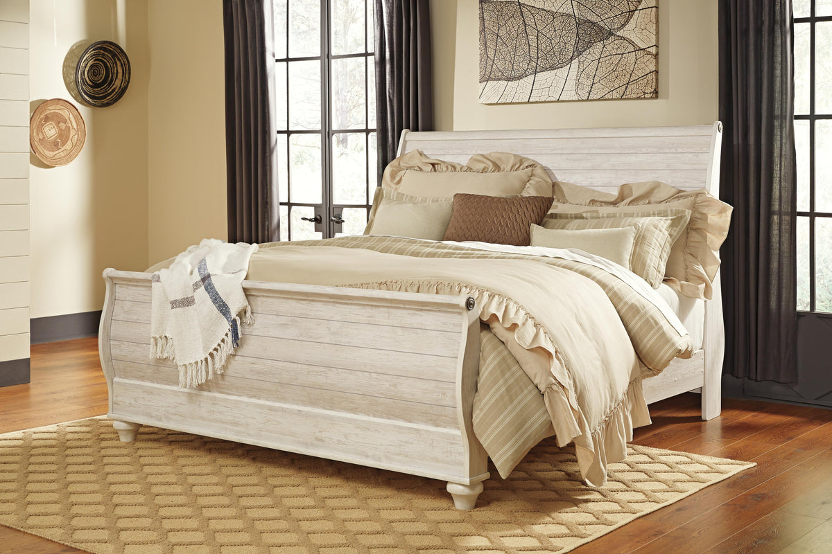 Willowton King Sleigh Bed, Dresser, Mirror, Chest and Nightstand