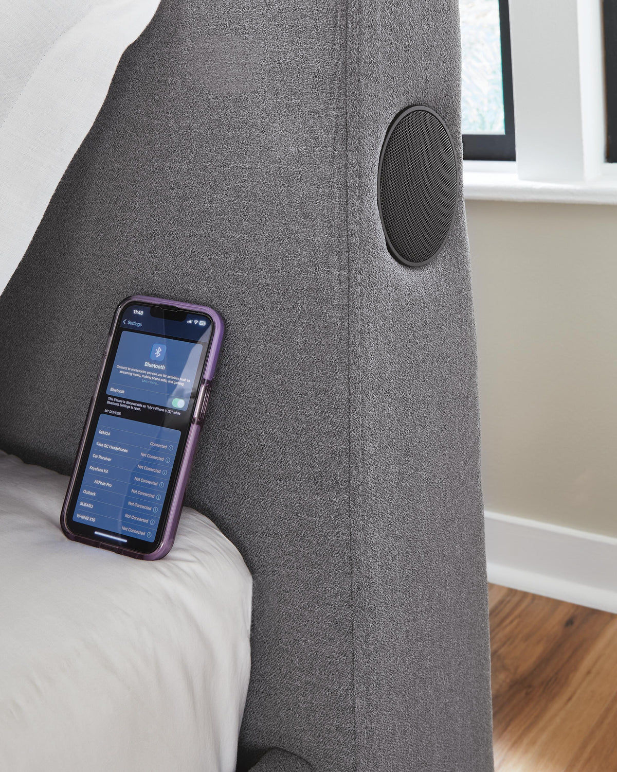 Finigale Upholstered Bed with Wireless Audio