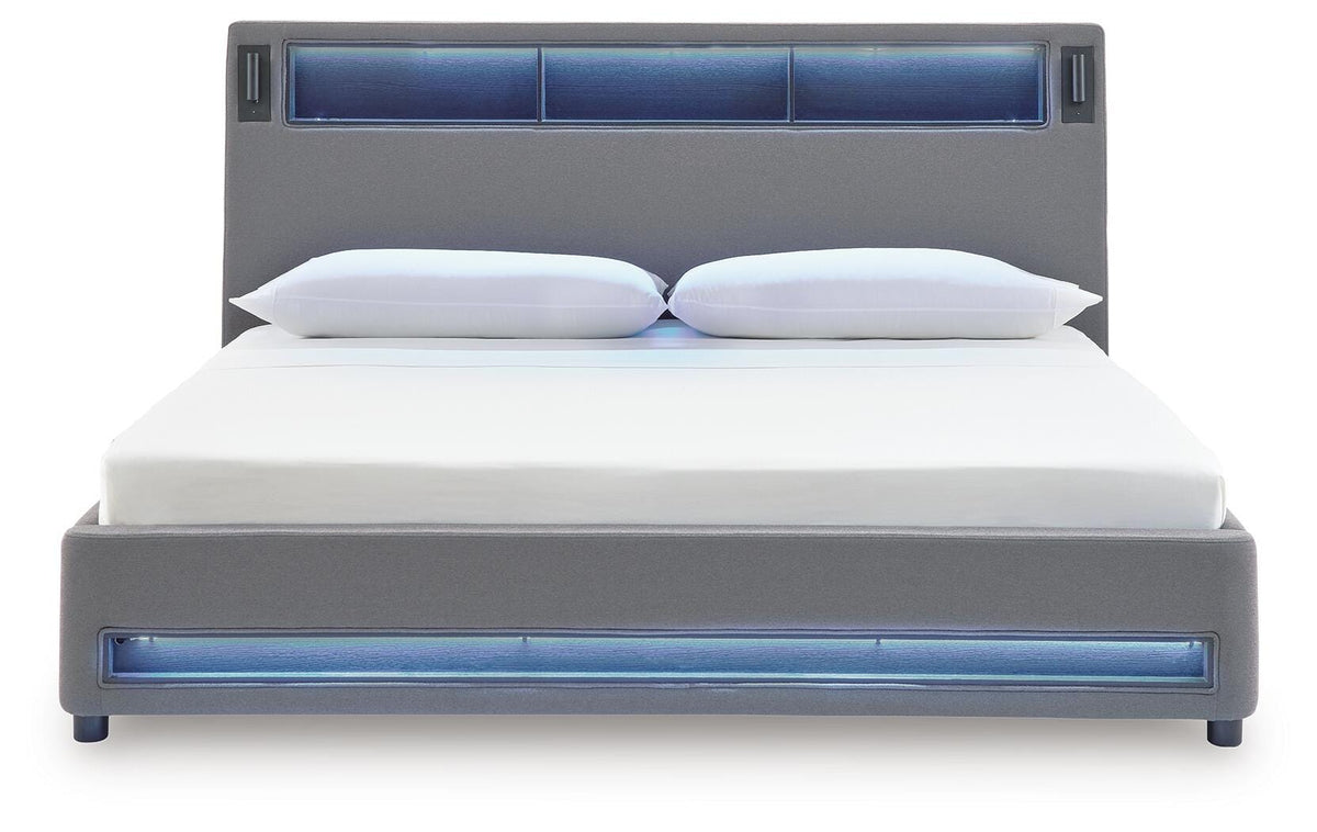 Verishaw California King Upholstered Bed with Wireless Audio