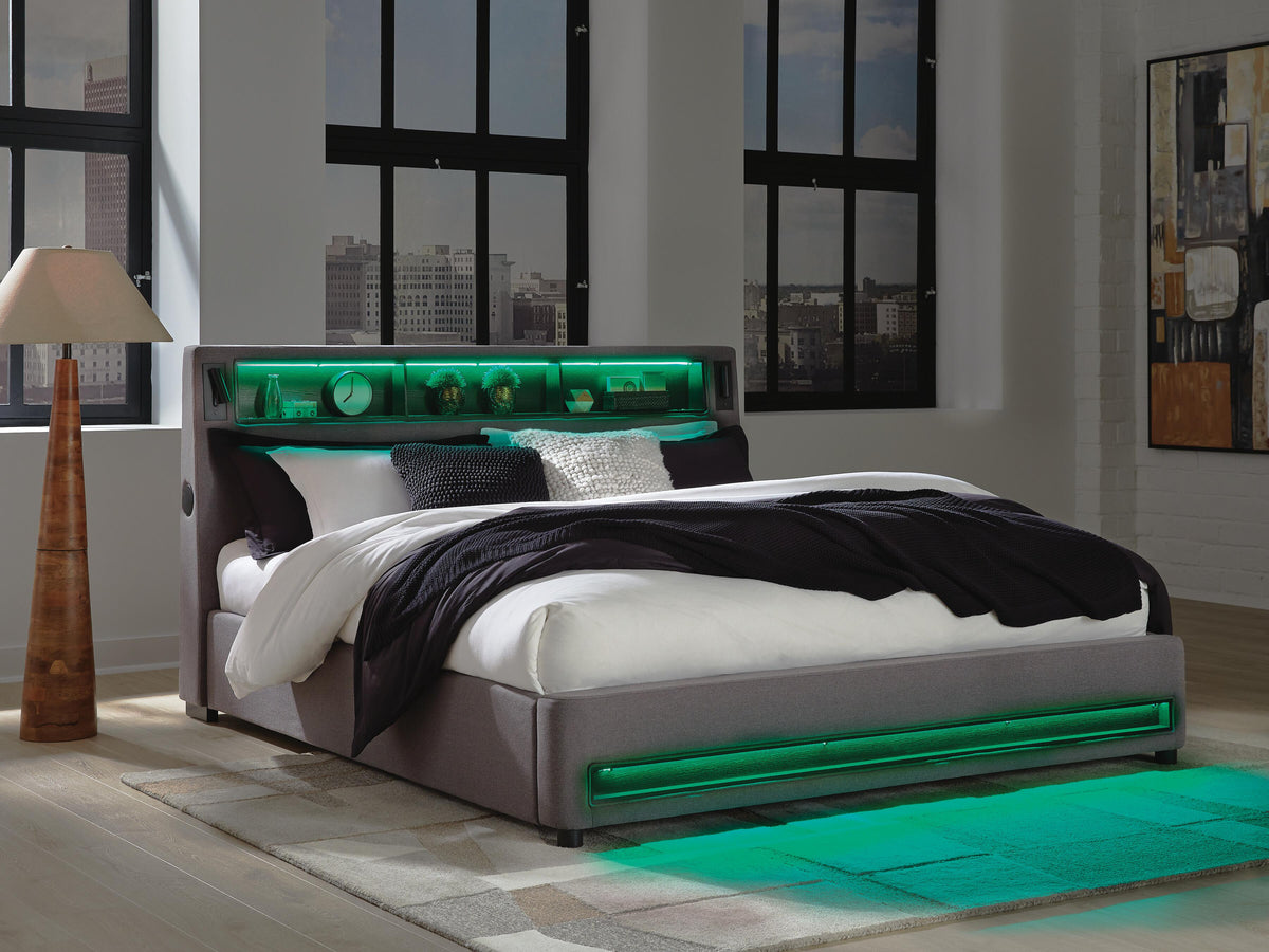 Verishaw California King Upholstered Bed with Wireless Audio