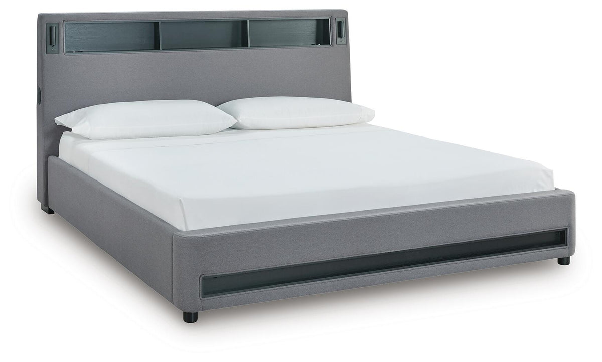 Verishaw King Upholstered Bed with Wireless Audio