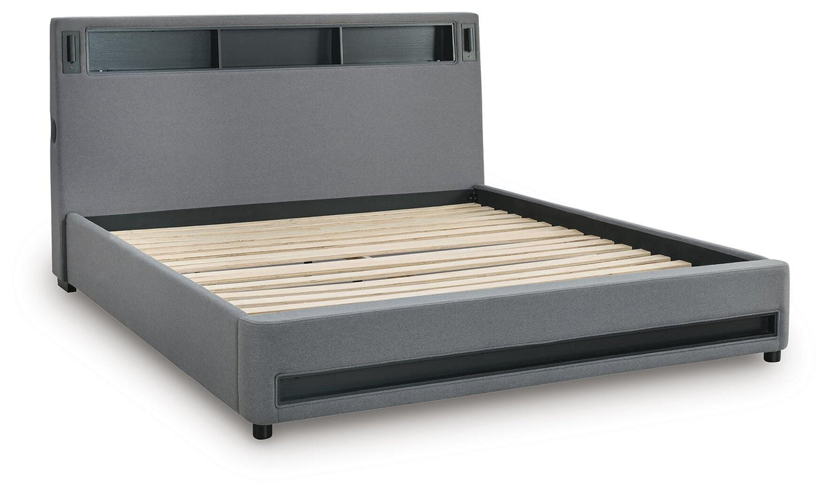 Verishaw California King Upholstered Bed with Wireless Audio