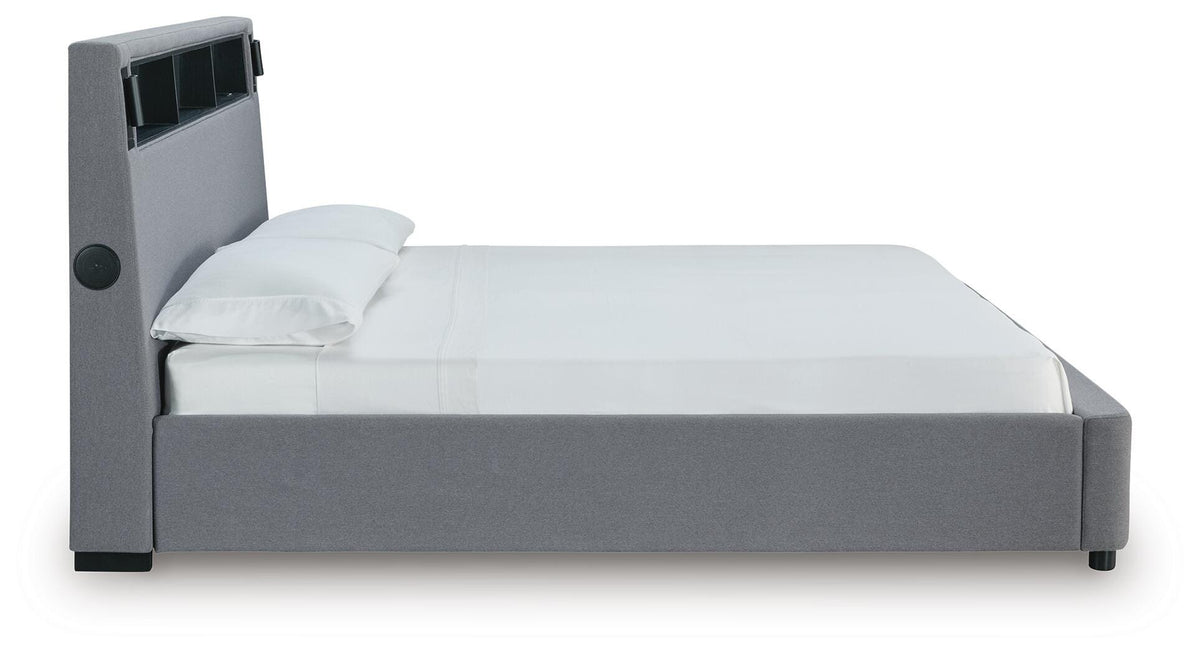 Verishaw King Upholstered Bed with Wireless Audio