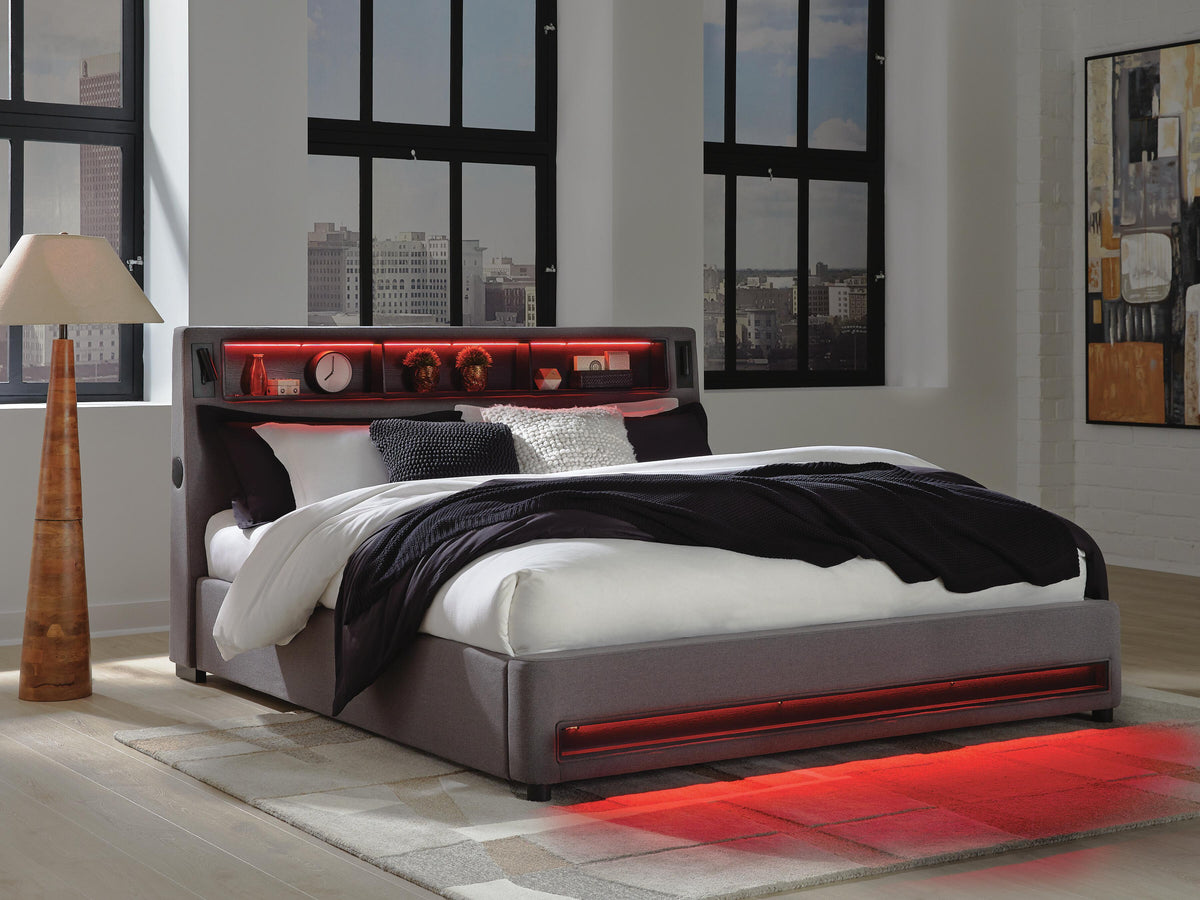 Verishaw King Upholstered Bed with Wireless Audio