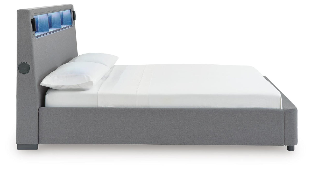 Verishaw King Upholstered Bed with Wireless Audio