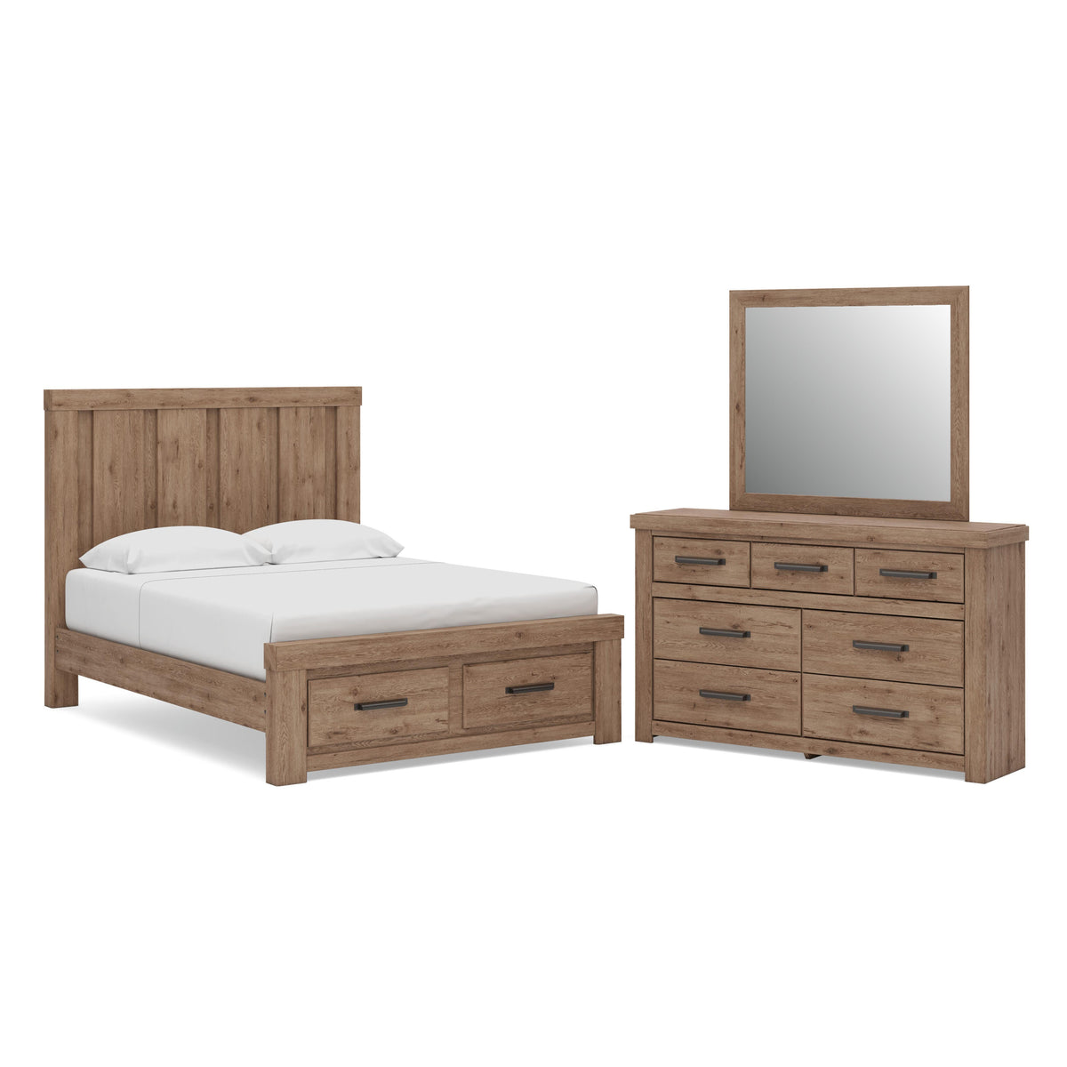 Oliandon Panel Storage Bed Set - Queen, Dresser and Mirror