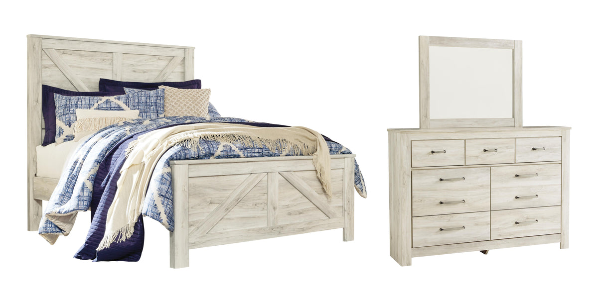 Bellaby Crossbuck Panel Bed Set - Queen, Mirrored Dresser