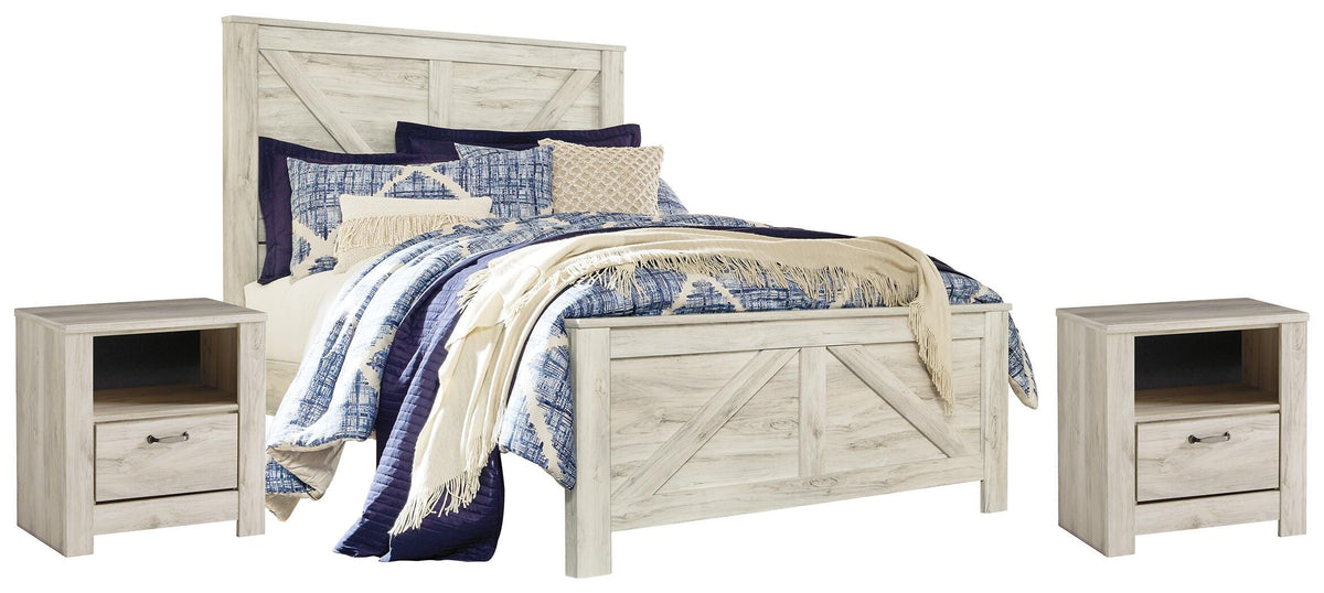 Bellaby Crossbuck Panel Bed Set - Queen, 2 Nightstands