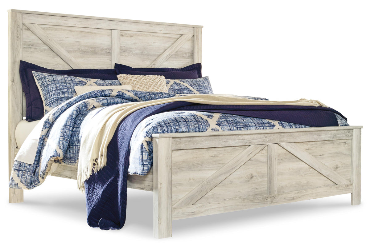 Bellaby Crossbuck Panel Bed Set - King, Mirrored Dresser