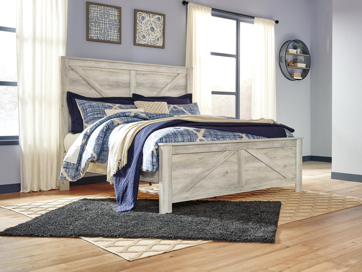 Bellaby Crossbuck Panel Bed Set - King, Mirrored Dresser