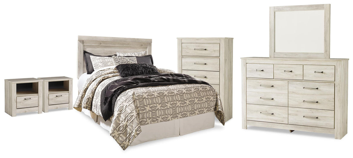 Bellaby Queen Panel Headboard, Dresser, Mirror, Chest and 2 Nightstands