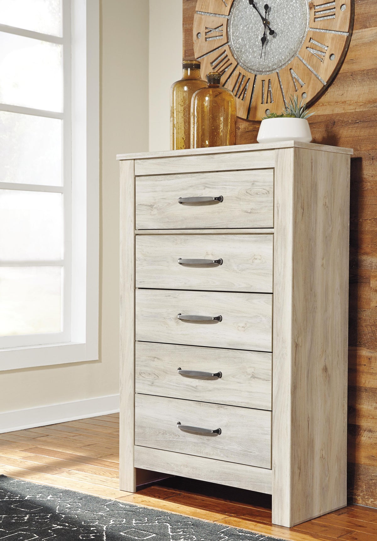 B331 Panel Headboard Set - King, Mirrored Dresser and Chest