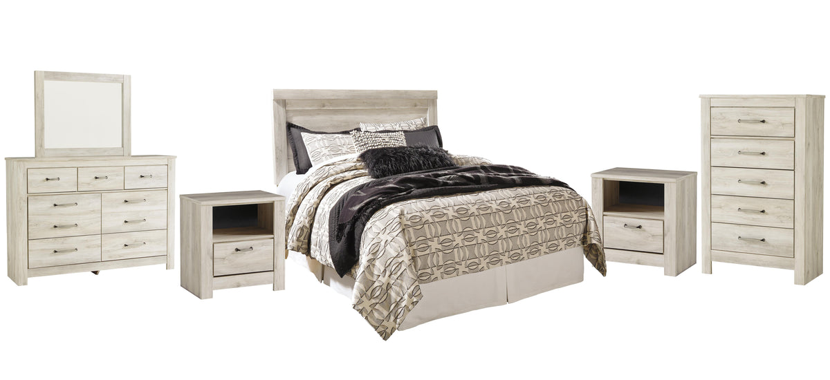 B331 Panel Headboard Set - Queen, Mirrored Dresser, Chest and 2 Nightstands