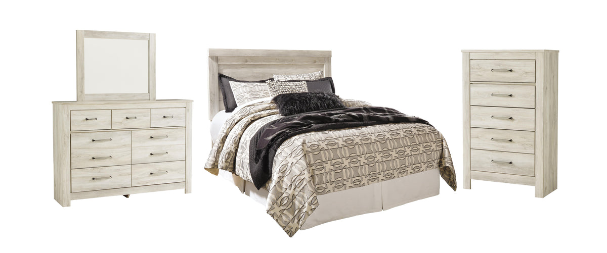 B331 Panel Headboard Set - Queen, Mirrored Dresser and Chest
