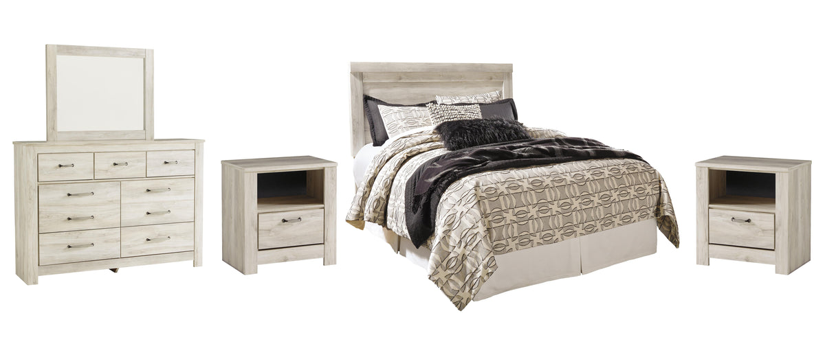 B331 Panel Headboard Set - Queen, Mirrored Dresser and 2 Nightstands